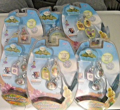 PIXIE HOLLOW FAIRIES LOT OF 6 CLICKABLES FAIRY MEADOW CHARM BRACELET + 5 CHARMS