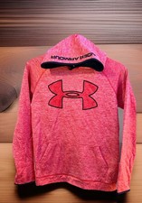 New-Under Armour Pink Heathered Big Logo Fleece Hoodie Pullover-Girls Youth XL