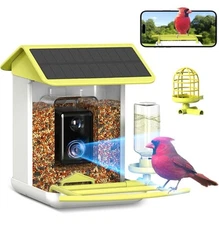 Smart Bird Feeder with Camera Free AI Smart Recognition Solar Powered Yellow
