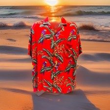 VINTAGE PARADISE FOUND MAGNUM PI ALOHA HAWAIIAN SHIRT RED GREEN MENS SIZE L EUC