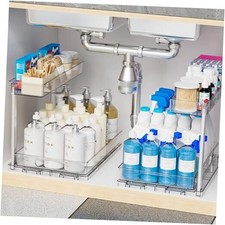 2 Pack Kitchen Sink Organizer Under Cabinet,14.5 Inch Deep Under Sink Clear