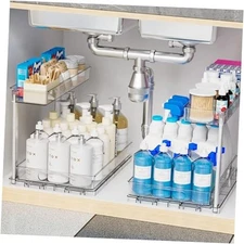  2 Pack Kitchen Sink Organizer Under Cabinet,14.5 Inch Deep Under Sink Clear