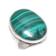 Natural Malachite Gemstone Handmade 925 Sterling Silver Jewelry Ring Size 7 u081