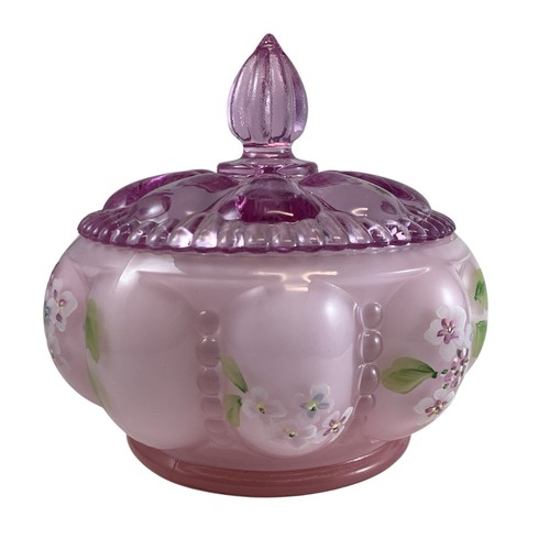 Fenton Pink Candy Dish Powder Box Vanity Jar Beaded Melon Hand Painted V. Cline - Picture 5 of 16
