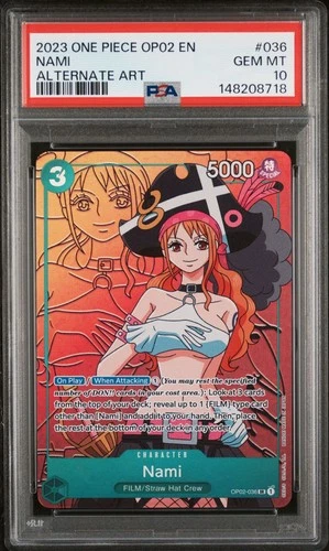 2023 ONE PIECE OP02-PARAMOUNT WAR ALTERNATE ART #036 NAMI PSA 10
