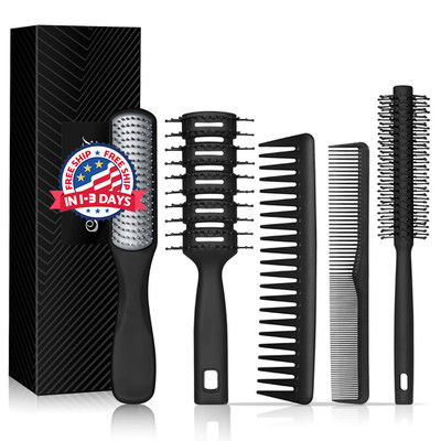 Cepillo de pelo para hombre, juego de 5 cepillos y peines para peinar.