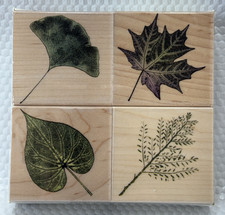 HERO ARTS Mounted Rubber Wood Stamp Set 4 REAL LEAVES Fall Nature SEALED NEW