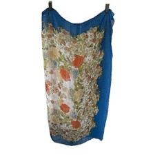 Vintage Chiffon Silk Like Asian Inspired Floral Scarf Head Wrap One Size