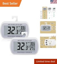 2 Pack Waterproof Digital Refrigerator Thermometer Large LCD, Freezer Room Th...