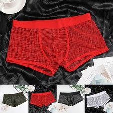 Mens Transparent Mesh Boxer Briefs Underwear Mid Waist with Roomy U Pouch