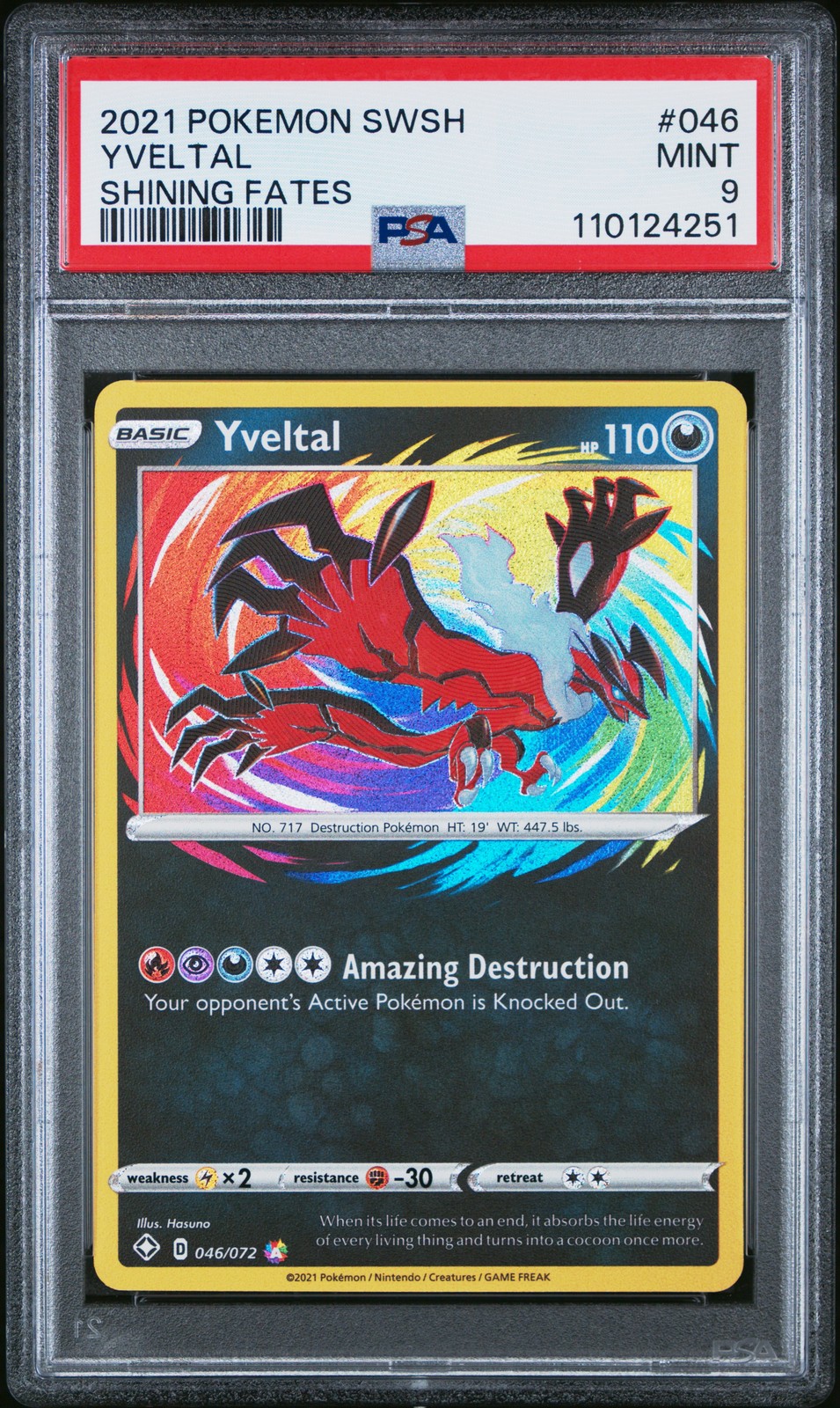 2021 POKEMON SWORD & SHIELD SHINING FATES #046 YVELTAL PSA 9