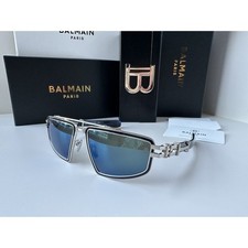 BALMAIN TITAN BRUSHED SILVER/BLUE SWIRL BPS-139-C 59mm Sunglasses AUTHENTIC