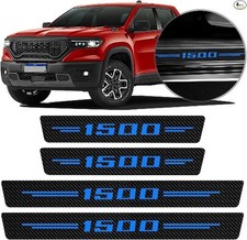 4Pcs Car Door Sill Protectors, Carbon Fiber Leather Door Sill Stic Color: Blue