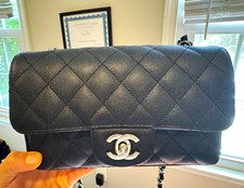 CHANEL Black Quilted Classic Flap Mini Rectangular Crossbody Silver Chain