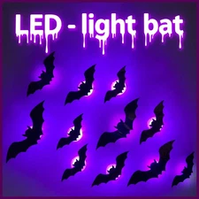 LED Bats Spider Decor - Glow-in-the-Dark 3D Wall Stickers with Green Lights