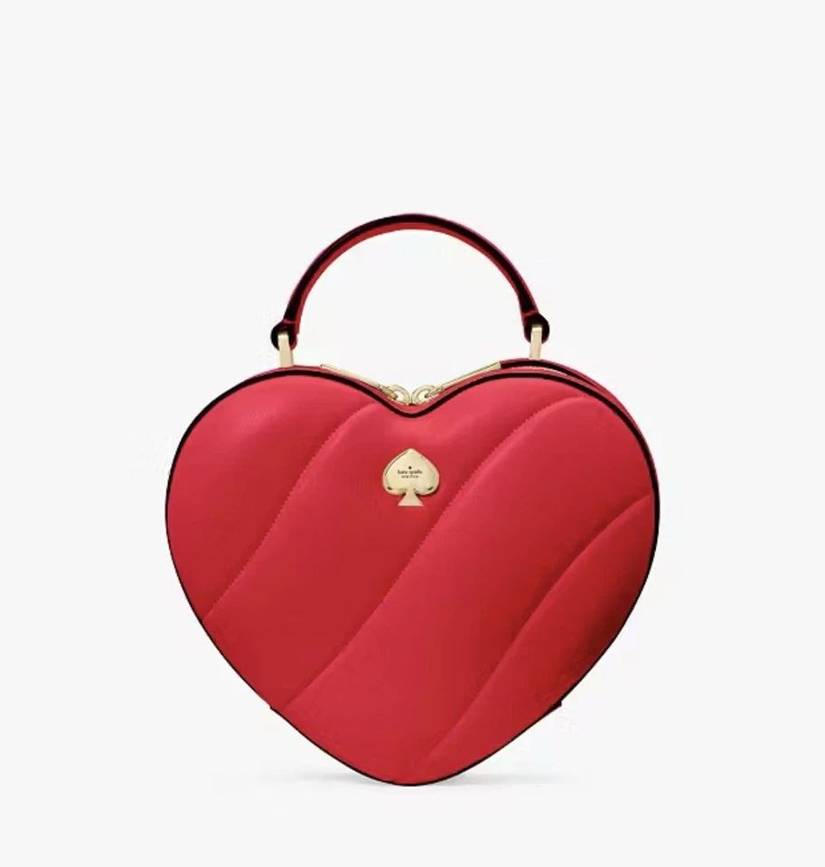 New Kate Spade New York Love Shack Quilted 3D Heart Crossbody Ruby Red