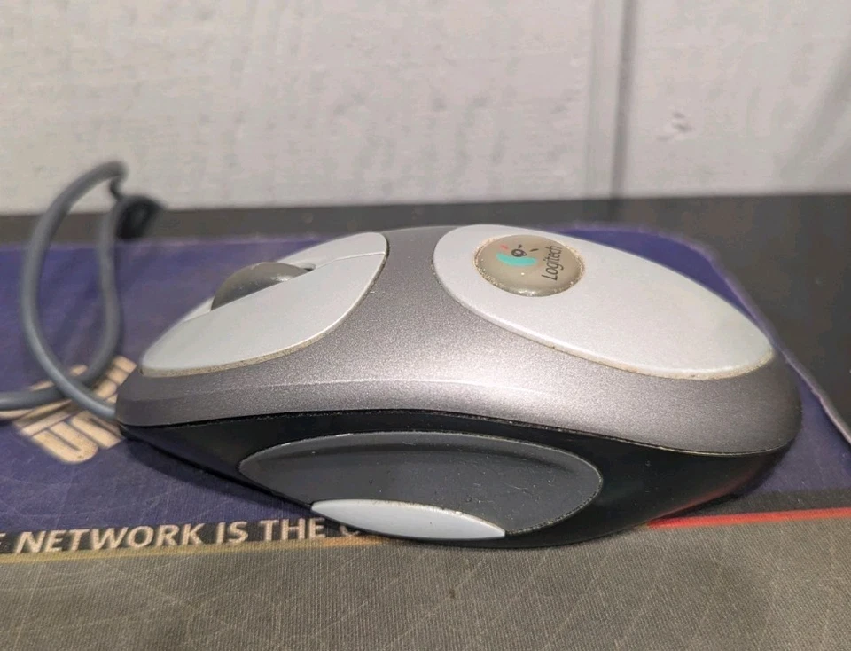RARE Logitech Mouseman Dual Sensor Optical USB Wheel Mouse M-BL63B Corded Tested - Image 3 of 4