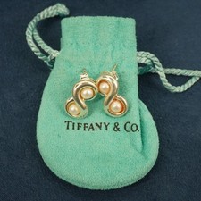 Aretes infinitos vintage de plata esterlina y perlas de Tiffany & Co con bolsa