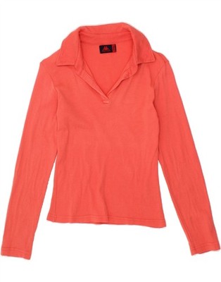 KAPPA Womens Crop Long Sleeve Polo Shirt UK 10 Small Red Cotton DW02