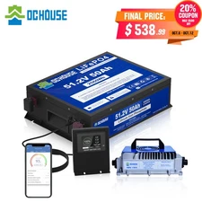 48V 50Ah LiFePO4 Lithium Battery Golf Cart Smart Monitor RV with 18A Charger