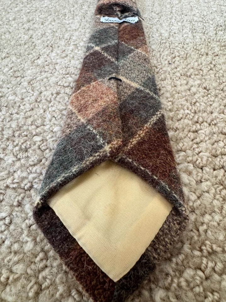 Steven Alan Neck Tie Luxury Narrow Width.  100% Wool.  Brown Plaid Pattern - Image 3 of 4