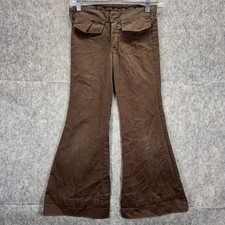 1970s Bell Bottom Flare Pants Women's 26x26 Wide Leg Brown Flap Pocket Flaw