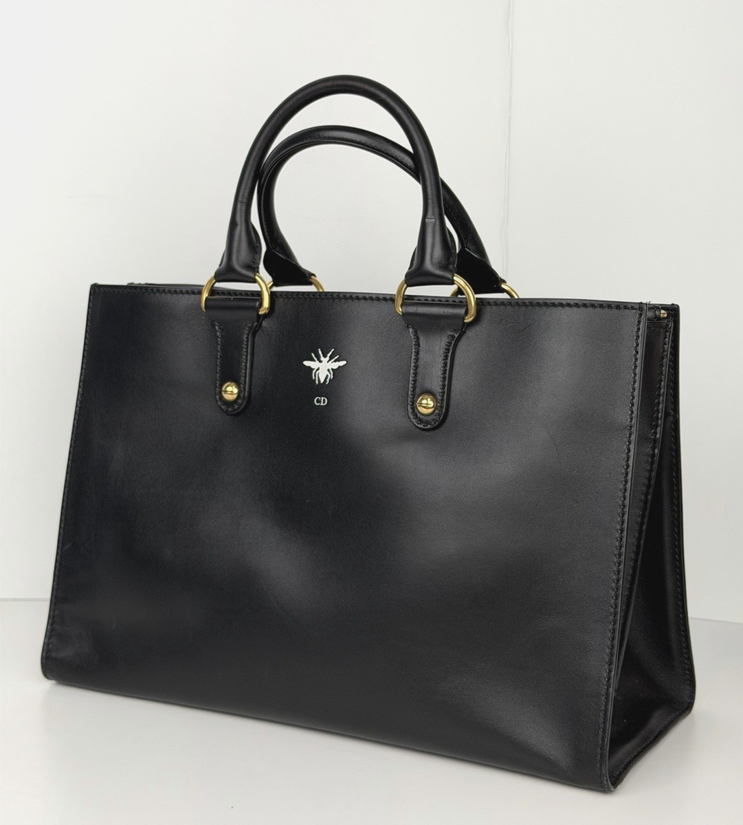 Christian Dior D-Bee Tote Bag in Black Leather Bee Emblem 2017 S