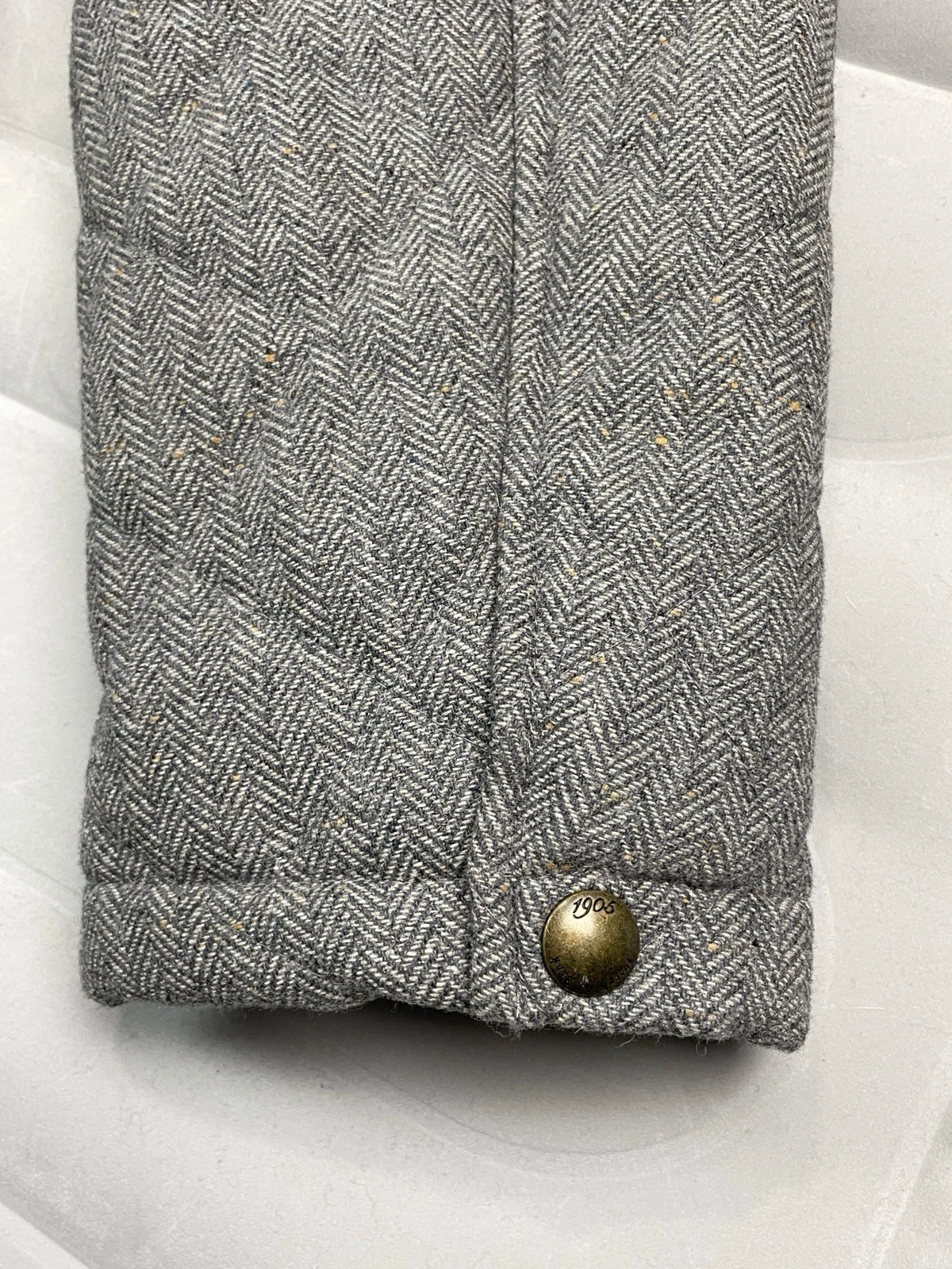Jos A Bank Men XL Wool Quilted Barn Chore Coat Herringbone Corduroy Collar Gray image 19