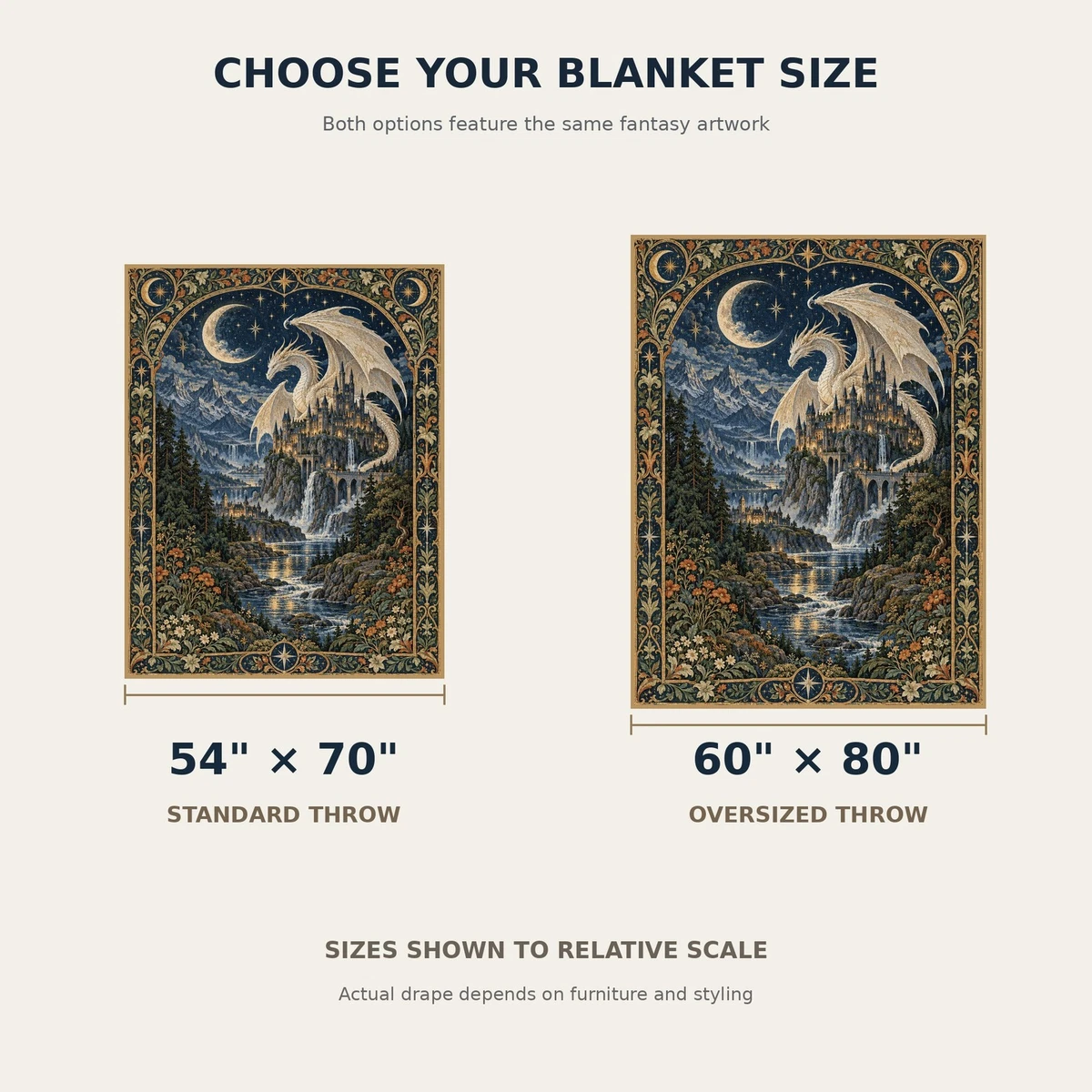 Fantasy Woven Blanket Dragon Castle Gothic Medieval Tapestry Throw 54x70 60x80