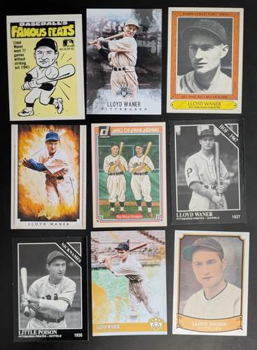 Lotto di 9 carte Hall of Famer Lloyd Waner - Pittsburgh Pirates