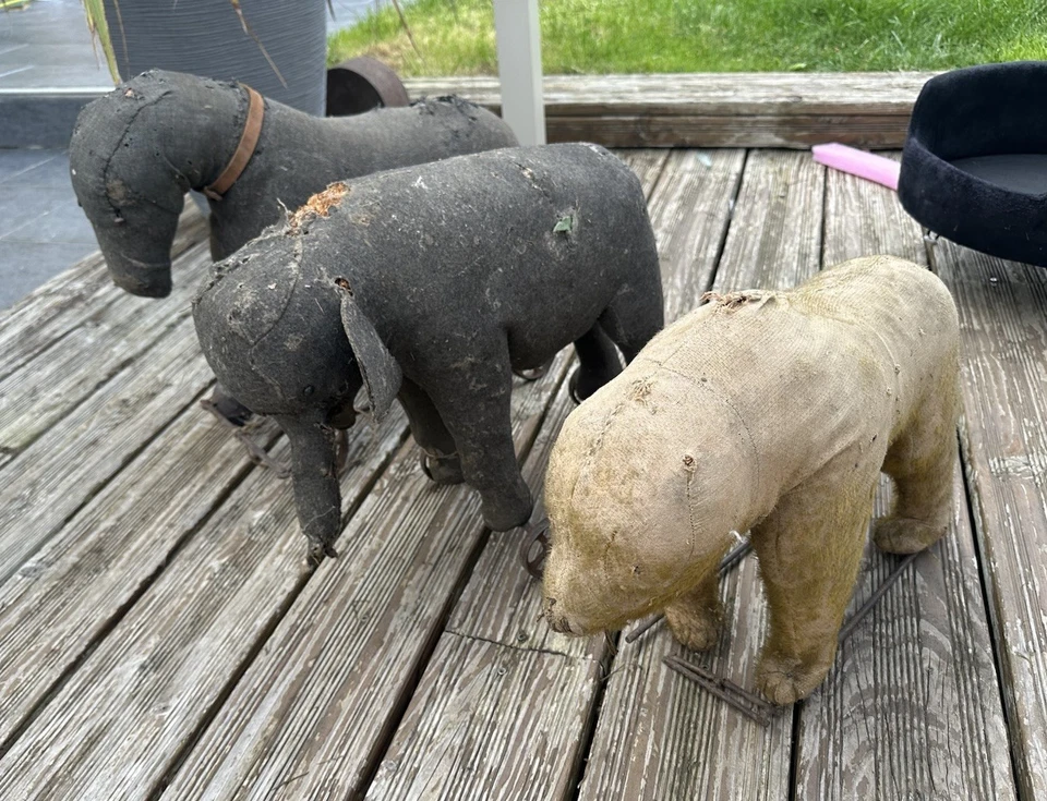 3 Ancien Jouet À Tirer Steiff ? Ours , Éléphant , Âne XIX eme Siècle - Photo 4/4