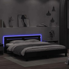 Modern Wooden Queen Size 160cm Bed Frame Base With Headboard & LED Lights Wood