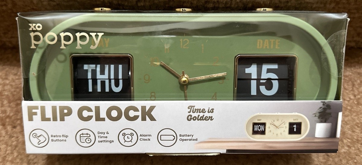 NEW XOPOPPY Retro Calendar Flip Alarm Clock Date Day Set Vintage