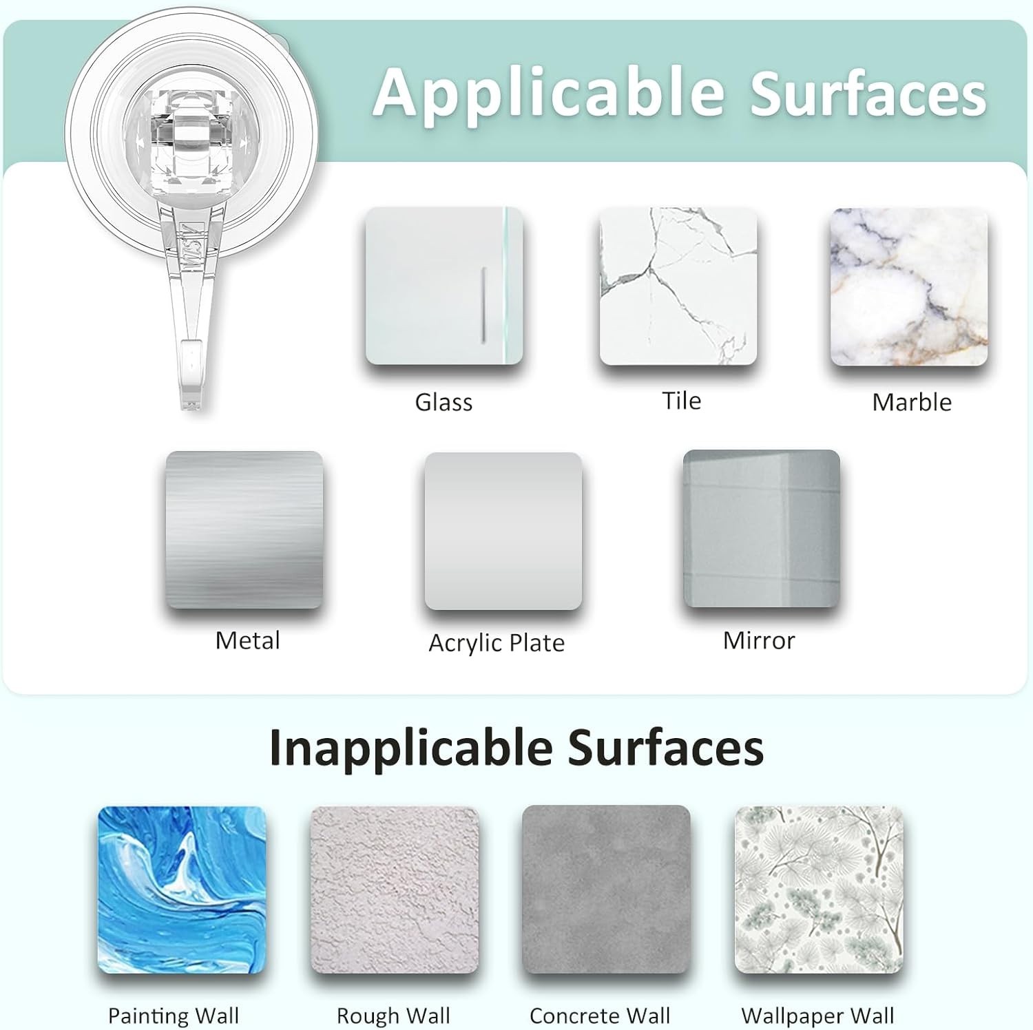 Polished Clear Suction Hooks, 2 Pcs - Strong Suction for Home Organization