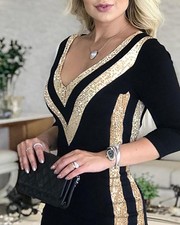 Women Sequin Dress Patchwork Bodycon Party Clubwear Evening Mini Dress