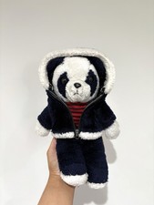 Vintage Panda Bear Navy Hoodie Striped T Shirt Plush Soft Toy 80s Teddy