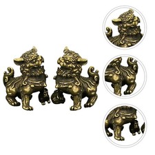 1 Pair Feng Shui Lion Ornament Desktop Lion Adornment Copper Decor Lion Ornament