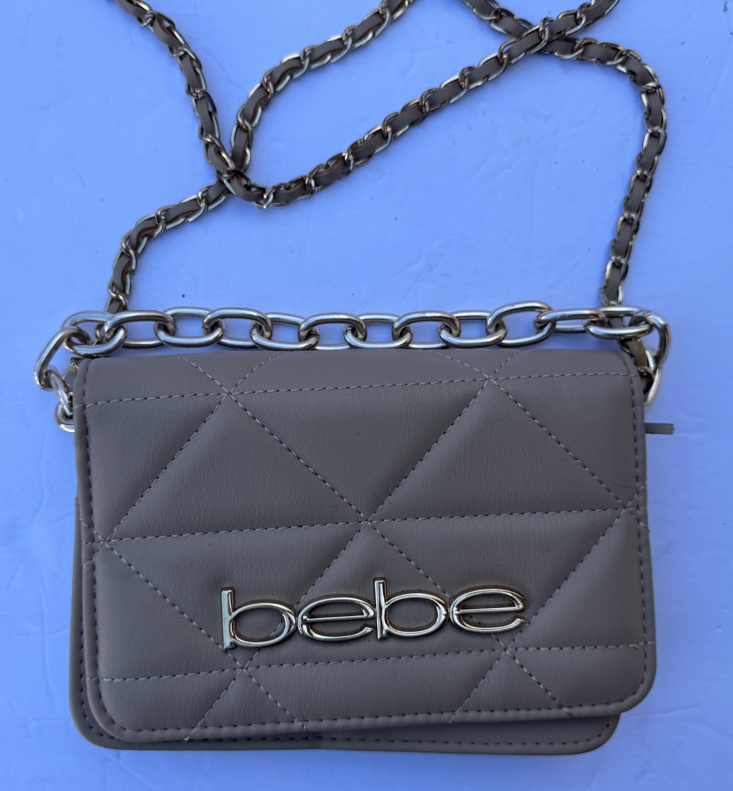 Bebe Flap Grey Quilted Crossbody Shoulder Bag Purse Gem