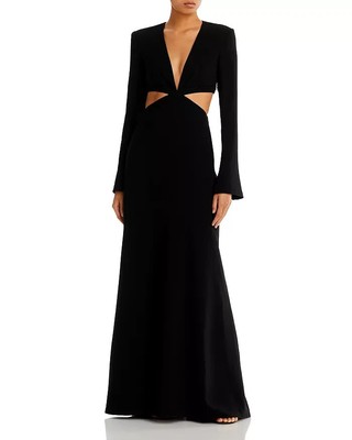 A.L.C. Issa Waist Cutout Dress Women's 12 Black Deep V-neck Concealed Side Zip