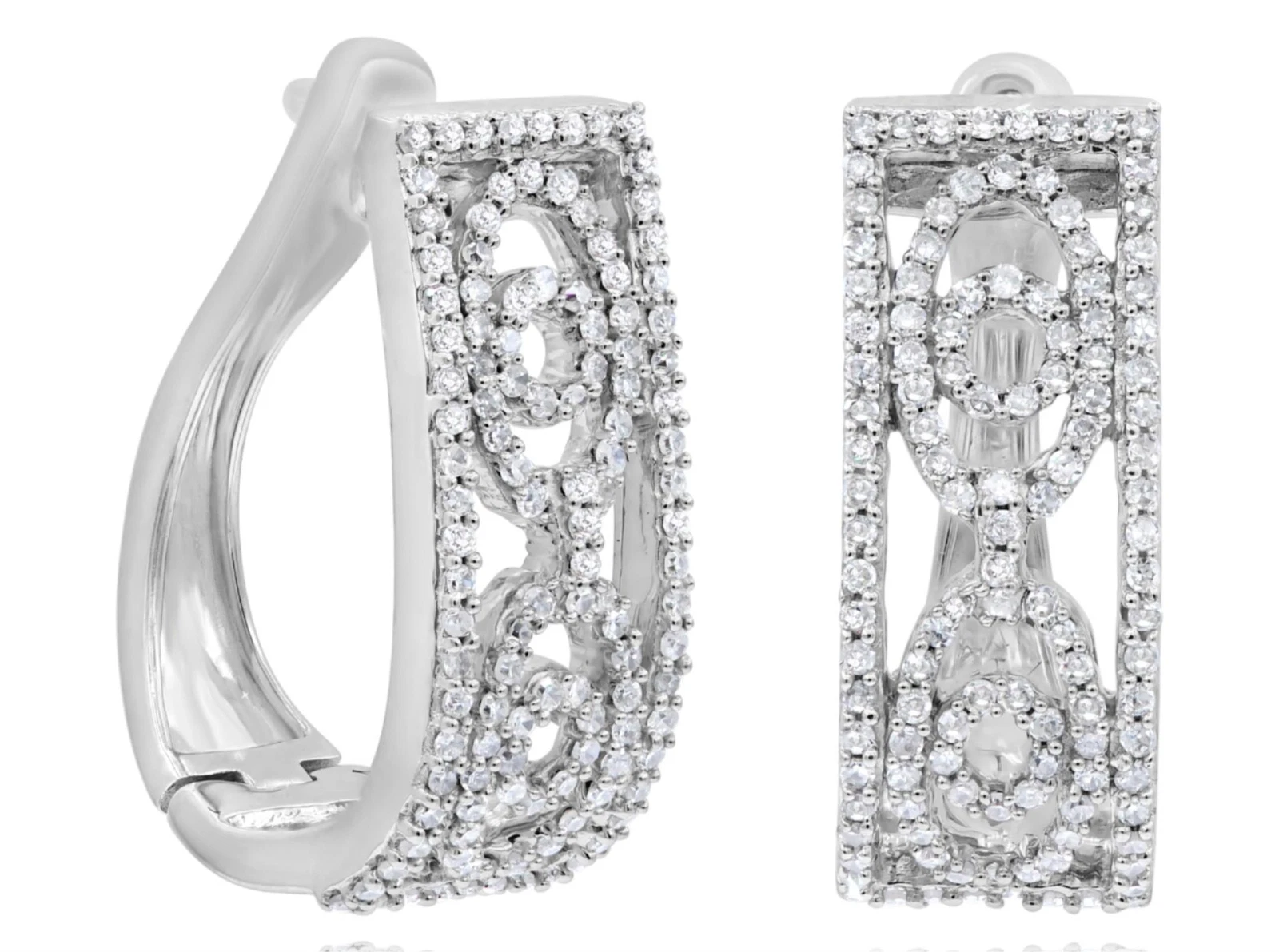 .56CT DIAMOND 14K WHITE GOLD 3D ROUND RECTANGULAR LEVERBACK FUN HANGING EARRINGS