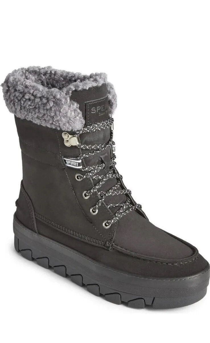 New Sperry Women's Juneau Lace Up Black Winter Boots STS86817 9 Hiking Camping
