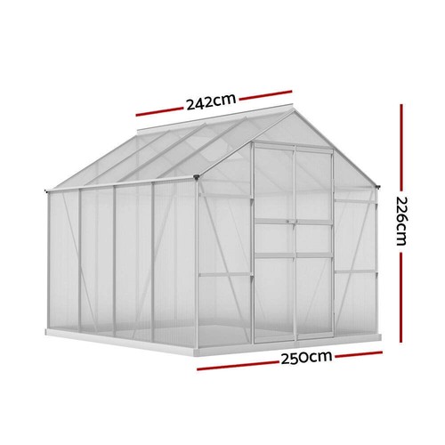 Green Fingers Greenhouse 2.42x2.5x2.26M Aluminium Double Doors Green House Garde - Picture 2 of 7