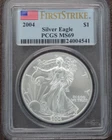 2004 American Silver Eagle PCGS MS 69 First Strike US Mint $1 Flag Label