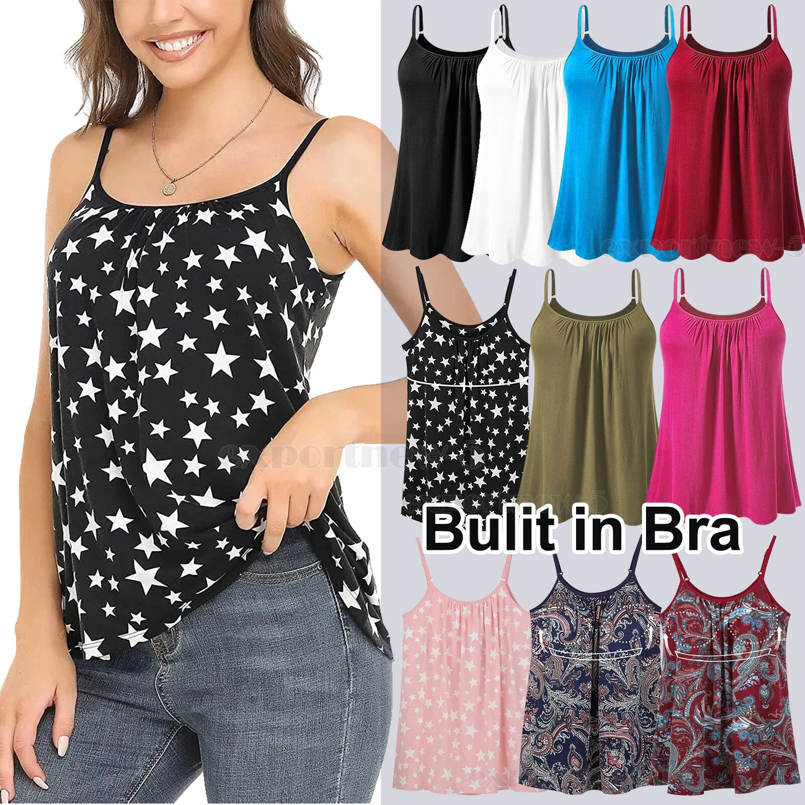Plus Size Workout Tank Tops with Built in Bra Camisole Women's Casual
