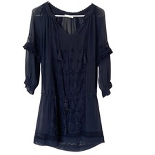 Ulla Johnson Frances Embroidered Silk Mini Dress in Navy, Size 2