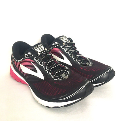 Brooks Ghost 10 Shoes Womens Size 9.5 Black Pink Athletic Running Sneakers