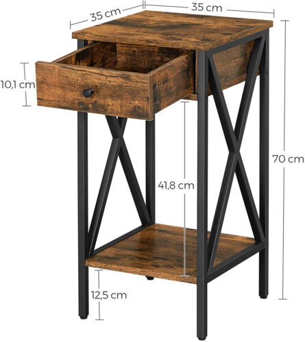 Vintage Industrial Side Table 1 Drawer Shelf Storage Unit Bedside Furniture Tall - Picture 2 of 5