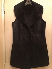 Womens Size 8-10 Black Faux Fur Patterned Long Vest