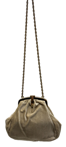 Vintage Cara Evening Bag Cream Corduroy Purse USA Gold Chain Shoulder Clutch