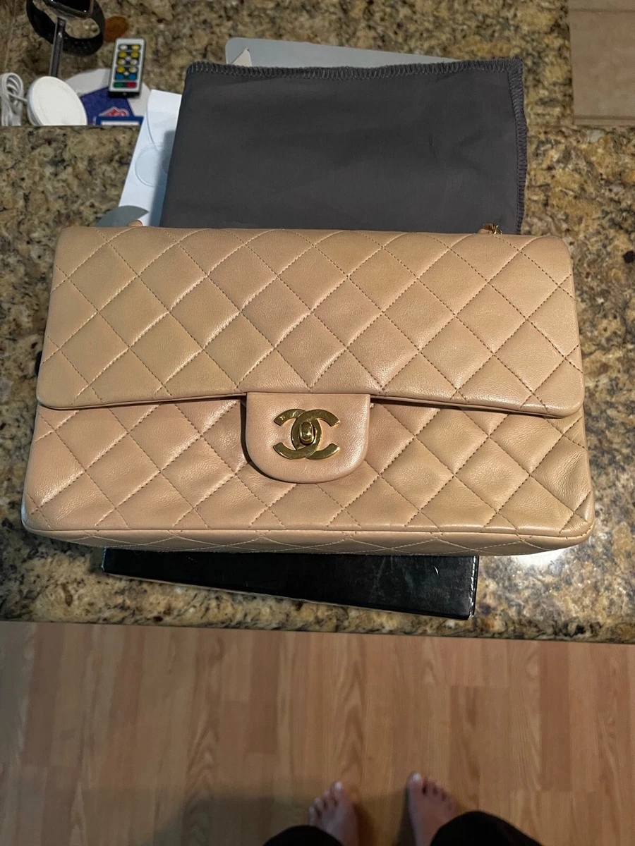 CHANEL Classic Lambskin Quilted Medium Double Flap Bag Beige, 24K Gold  Hardware